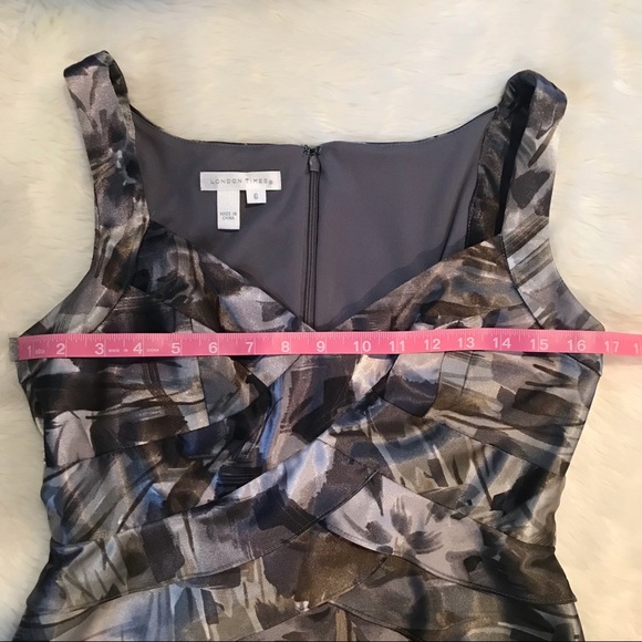 LONDON TIMES Satin Sheath Dress Gray Sleeveless - Picture 7 of 11